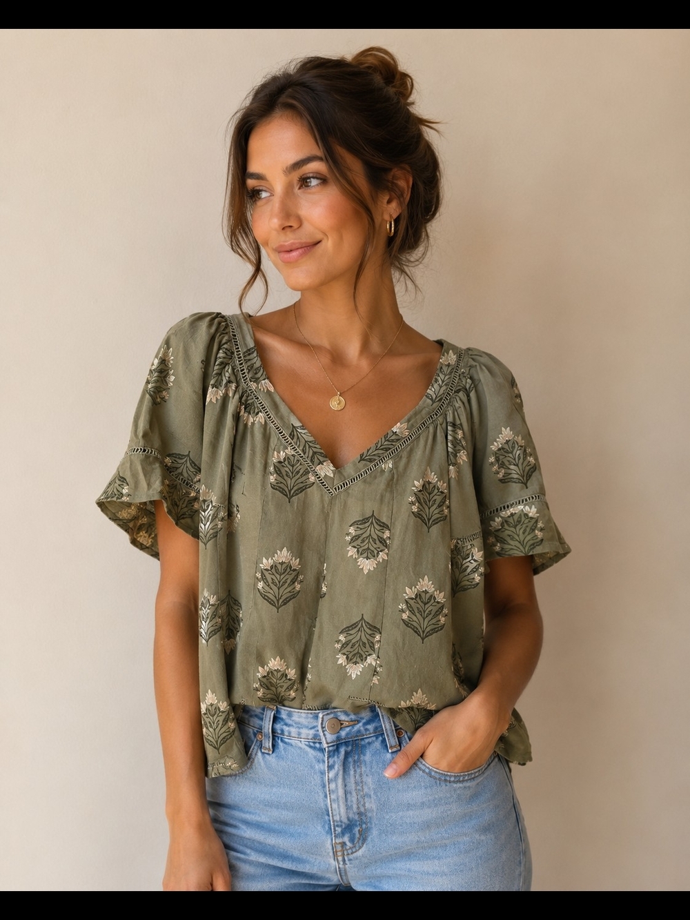 Old Navy Olive Green Boho Blouse